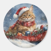 Maine Coon Cat in Sledge Let it Schnee Weihnachten Magnet (Vorne)