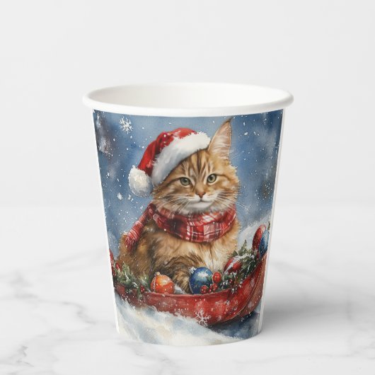 Maine Coon Cat in Sledge Let it Schnee Weihnachten Pappbecher (Rückseite)