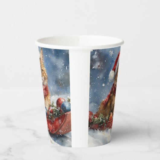 Maine Coon Cat in Sledge Let it Schnee Weihnachten Pappbecher (Links)