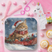Maine Coon Cat in Sledge Let it Schnee Weihnachten Pappteller (Party)