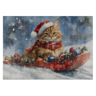 Maine Coon Cat in Sledge Let it Schnee Weihnachten Schneidebrett