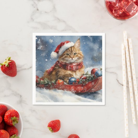 Maine Coon Cat in Sledge Let it Schnee Weihnachten Serviette (Beispiel)