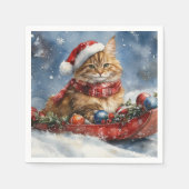Maine Coon Cat in Sledge Let it Schnee Weihnachten Serviette (Vorderseite)