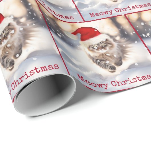 Maine Coon Cat in Snow Geschenkpapier (Rolleneckpunkt)