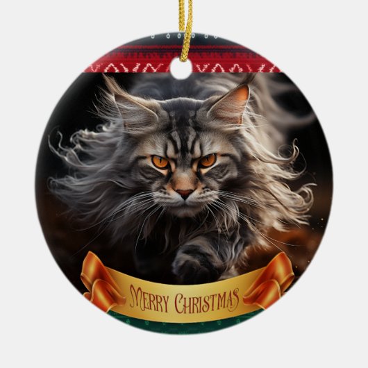 Maine Coon Cat Jagd Keramik Ornament (Vorne)