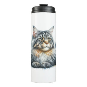 Maine Coon Cat Liebe in Wasserfarbe Thermosbecher
