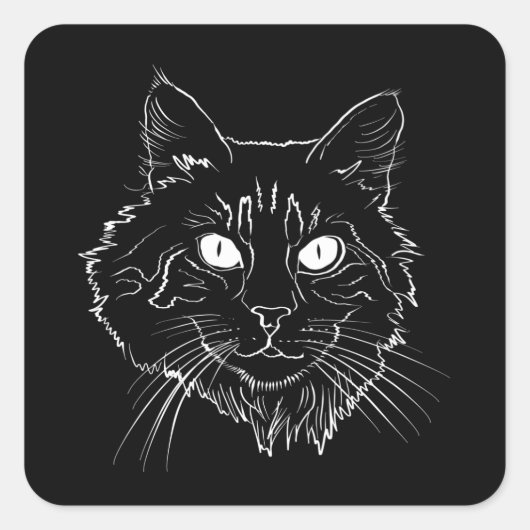 Maine Coon Cat Line Art Quadratischer Aufkleber (Vorderseite)