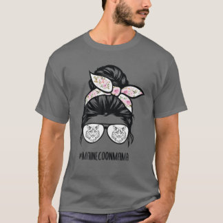 Maine Coon Cat Mama Messy Bun Haare Brille T-Shirt
