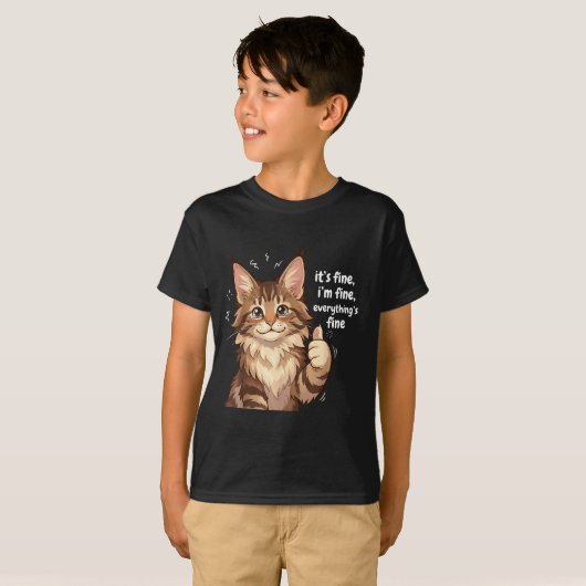 Maine Coon Cat Meme It's Fine I'm Fine Everything' T-Shirt (Vorne ganz)