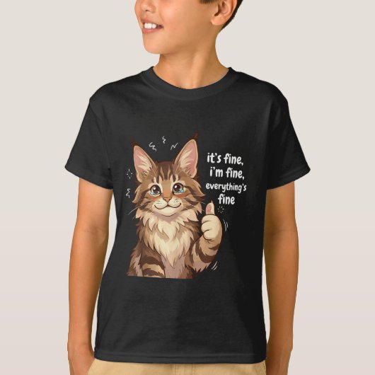 Maine Coon Cat Meme It's Fine I'm Fine Everything' T-Shirt (Vorderseite)