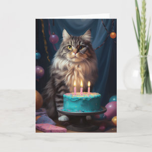 Maine Coon Cat mit Geburtstagskarte Dankeskarte