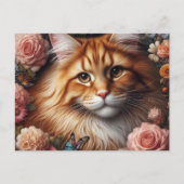 Maine Coon Cat mit rosa Blume Postkarte (Vorderseite)