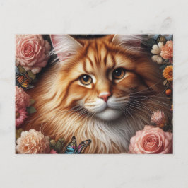 Maine Coon Cat mit rosa Blume Postkarte