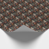 Maine Coon Cat mit Weihnachtsgeschenken Kamin Geschenkpapier (Ecke)