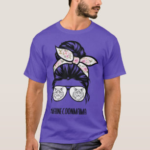 Maine Coon Cat Mutter unordentliche Bun-Haar-Brill T-Shirt