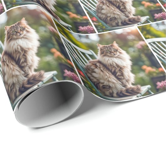 Maine Coon Cat on Chair Geschenkpapier (Rolleneckpunkt)