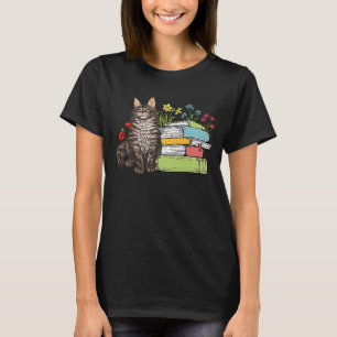 Maine Coon Cat Owner Books Lesen von Blume T-Shirt