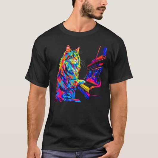 Maine Coon Cat Pianist T-Shirt (Vorderseite)