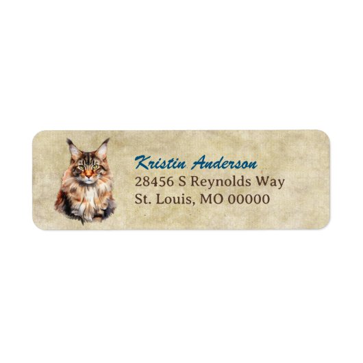 Maine Coon Cat Portrait Return Address (Vorne)