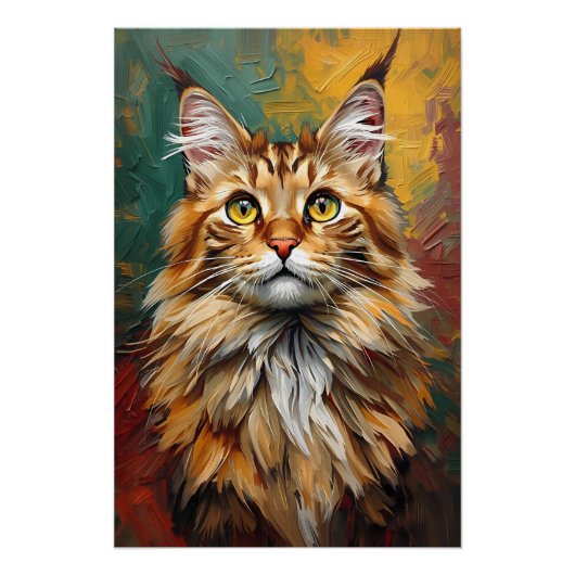 Maine Coon Cat Portrait Vibrant Oil Painting Poster (Vorderseite)