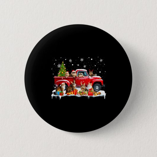 Maine Coon Cat Red Truck Christmas Tree Santa Ugly Button (Vorderseite)