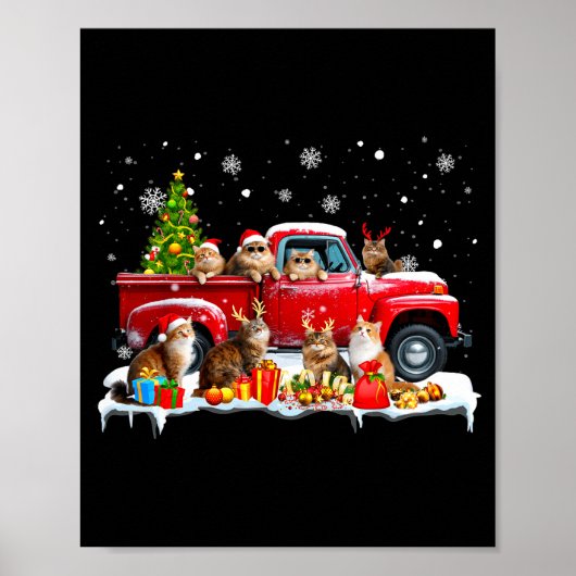Maine Coon Cat Red Truck Christmas Tree Santa Ugly Poster (Vorne)