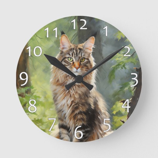 Maine Coon cat Runde Wanduhr (Vorderseite)
