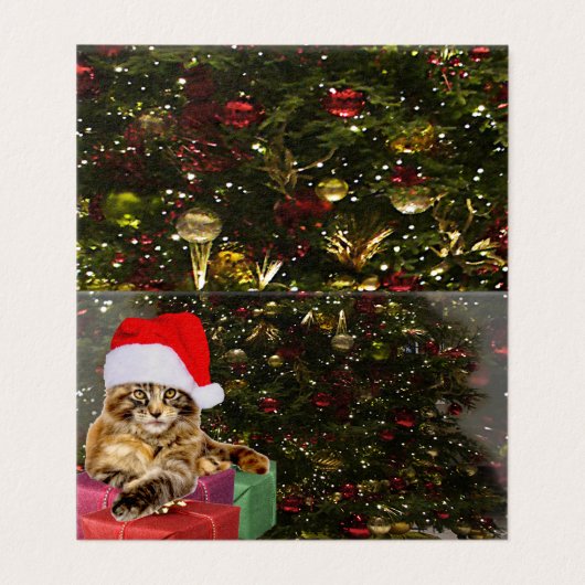 Maine Coon Cat Santa & Gifts Weihnachtsbaum Hinter (Außenseite Aufgefaltet)