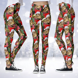 Maine Coon Cat Santa & Gifts Weihnachtsbaum Hinter Leggings