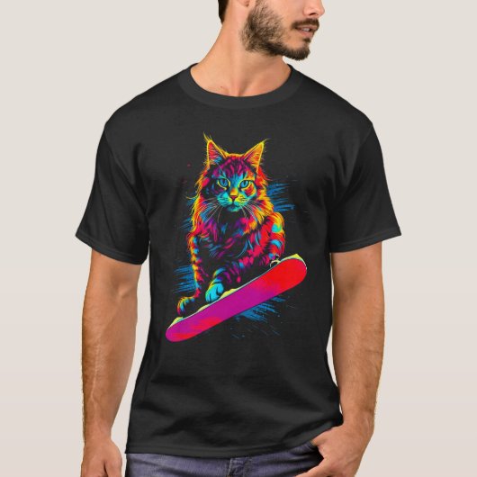 Maine Coon Cat Snowboarding T-Shirt (Vorderseite)