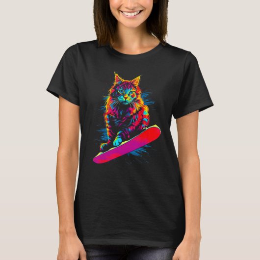 Maine Coon Cat Snowboarding T-Shirt (Vorderseite)