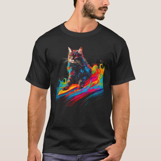 Maine Coon Cat Surf 1 T-Shirt (Vorderseite)