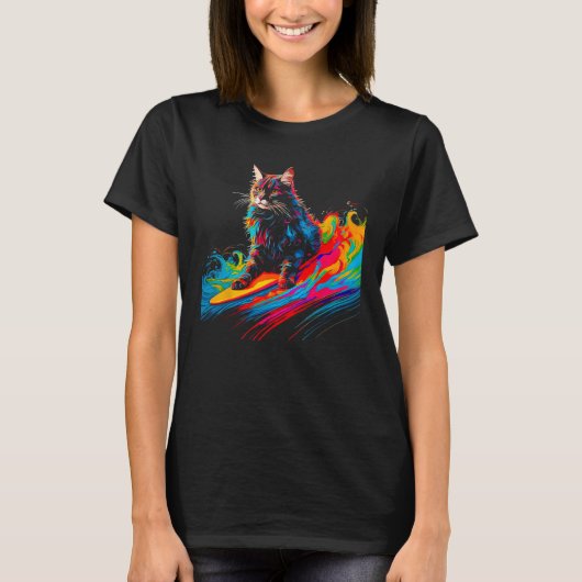 Maine Coon Cat Surf 1 T-Shirt (Vorderseite)