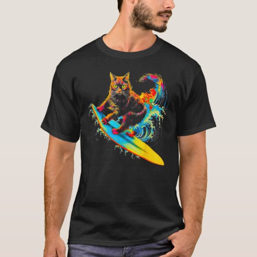 Maine Coon Cat Surf T-Shirt (Vorderseite)