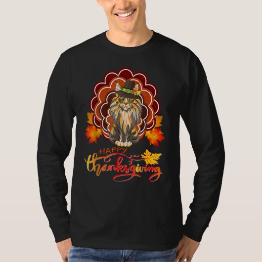 Maine Coon Cat Turkey Happy Thanksgiving 1 T-Shirt (Vorderseite)