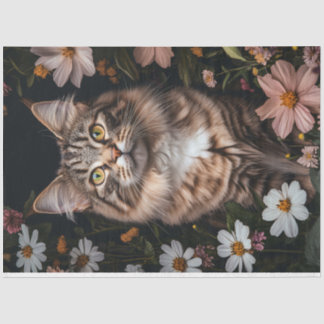 Maine Coon Cat Umgeben von Blume Decoupage Seidenpapier