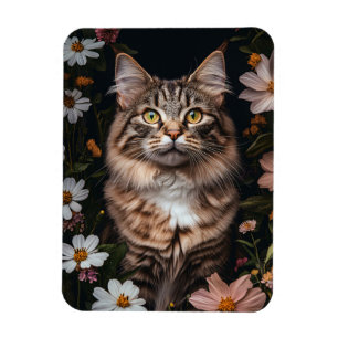 Maine Coon Cat umgeben von Blume Flexibel Magnet