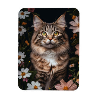 Maine Coon Cat umgeben von Blume Flexibel Magnet