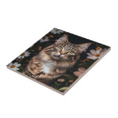 Maine Coon Cat Umgeben von Blume Fliese (Seite)