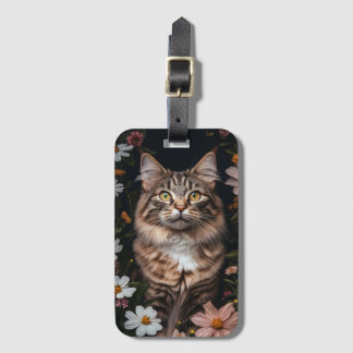 Maine Coon Cat Umgeben von Blume Gepäckanhänger