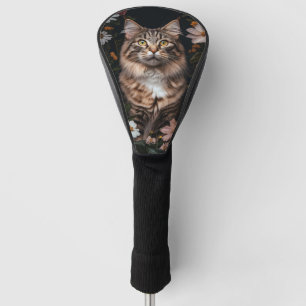 Maine Coon Cat Umgeben von Blume Golf Headcover