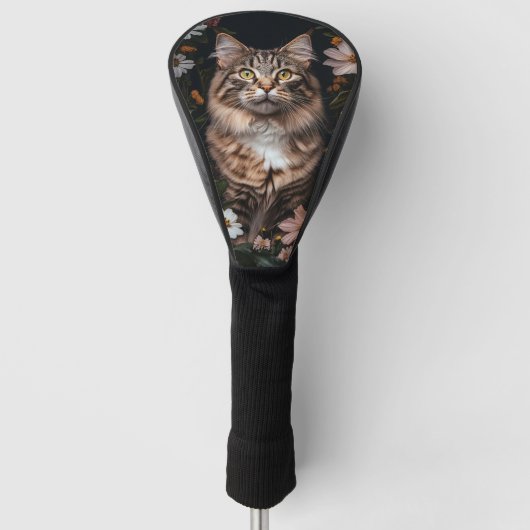 Maine Coon Cat Umgeben von Blume Golf Headcover (Vorderseite)