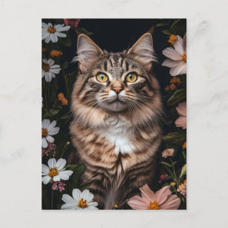 Maine Coon Cat Umgeben von Blume Postkarte
