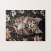 Maine Coon Cat Umgeben von Blume Puzzle (Horizontal)
