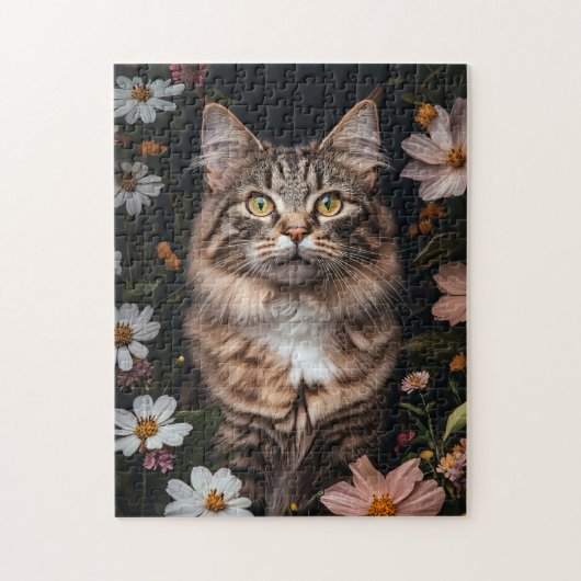 Maine Coon Cat Umgeben von Blume Puzzle (Vertikal)