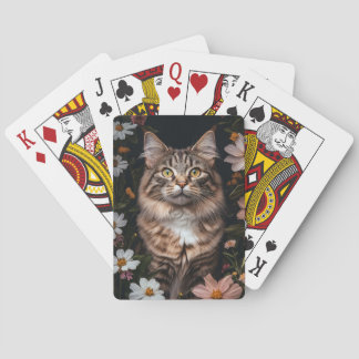 Maine Coon Cat Umgeben von Blume Spielkarten