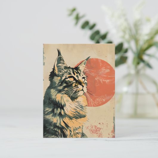 Maine Coon Cat Vintag Art Postkarte (Stehend Vorderseite)
