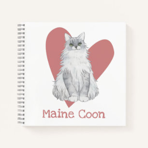Maine Coon Cat Watercolor Kitty Pink Heart Journal Notizblock