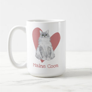 Maine Coon Cat Watercolor Kitty Pink Herz Kaffeetasse