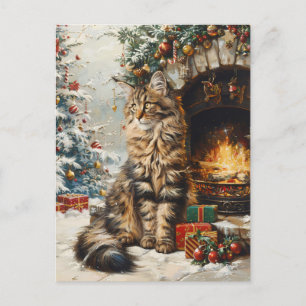Maine Coon Cat Weihnachten Vintag Postkarte